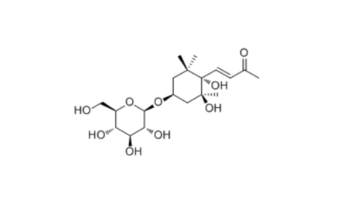 CAS ：1380443-06-0  英文名称：BBP06716.gif  3β,5β,6α-Trihydroxy-7-megastigmen-9-one 3-O-glucoside  