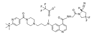 (S)-5-(4-(3-((4-((2-(2-cyano-4,4-difluoropyrrolidin-1-yl)-2-oxoethyl)carbamoyl)quinolin-6-yl)(methyl)amino)propyl)piperazine-1-carbonyl)-N,N,N-trimethylpyridin-2-aminium 2,2,2-trifluoroacetate     FAPI肿瘤显像