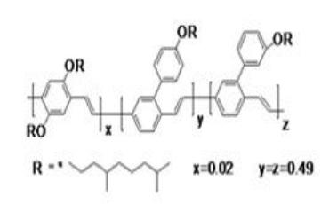 聚[{2,5-二(3‘,7‘-二甲基辛氧 基)-1,4-苯乙炔}-co-{3-(4‘- (3‘‘,7‘‘-二甲基辛氧基)苯基)- 1,4-苯乙炔}-co-{3-(3‘- (3‘‘,7‘‘-二甲基辛氧基)苯基)- 1,4-苯乙炔}]