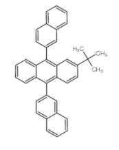 中文名	3-叔丁基-9,10-二(2-萘)蒽 英文名	2-tert-butyl-9,10-dinaphthalen-2-ylanthracene 英文别名	更多  3-叔丁基-9,10-二(2-萘)蒽物理化学性质 密度	1.15g/cm3 沸点	624.807ºC at 760 mmHg 分子式	C38H30 分子量	486.64500 闪点	335.625ºC 精确质量	486.23500 LogP	10.93090 蒸汽压	0mmHg at 25°C 折射率	1.709 储存条件	室温，干燥 