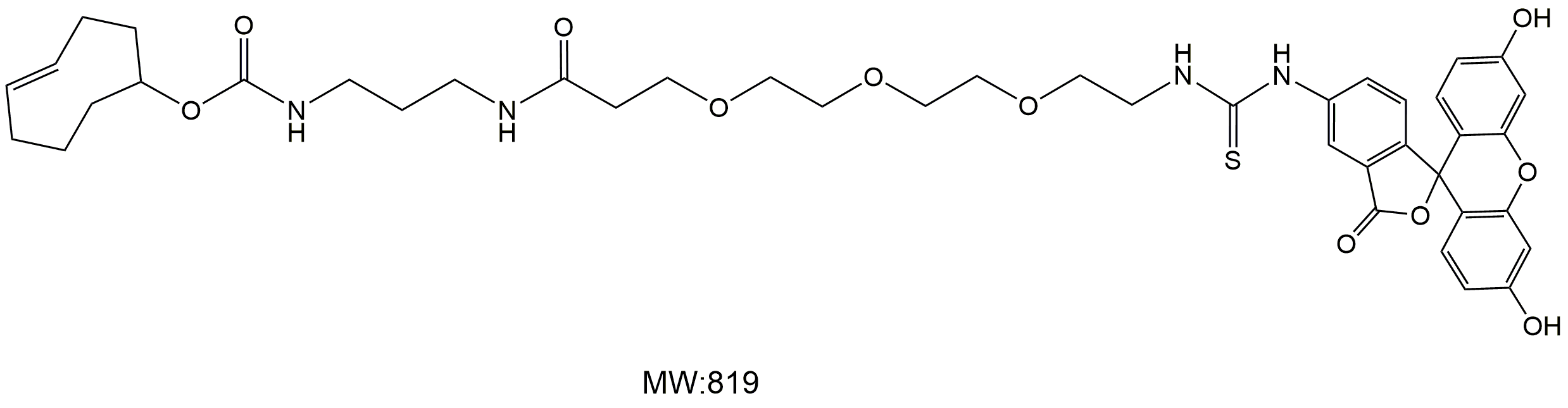 FITC-PEG3-TCO，荧光素-聚乙二醇3-(4E)-反式环辛烯