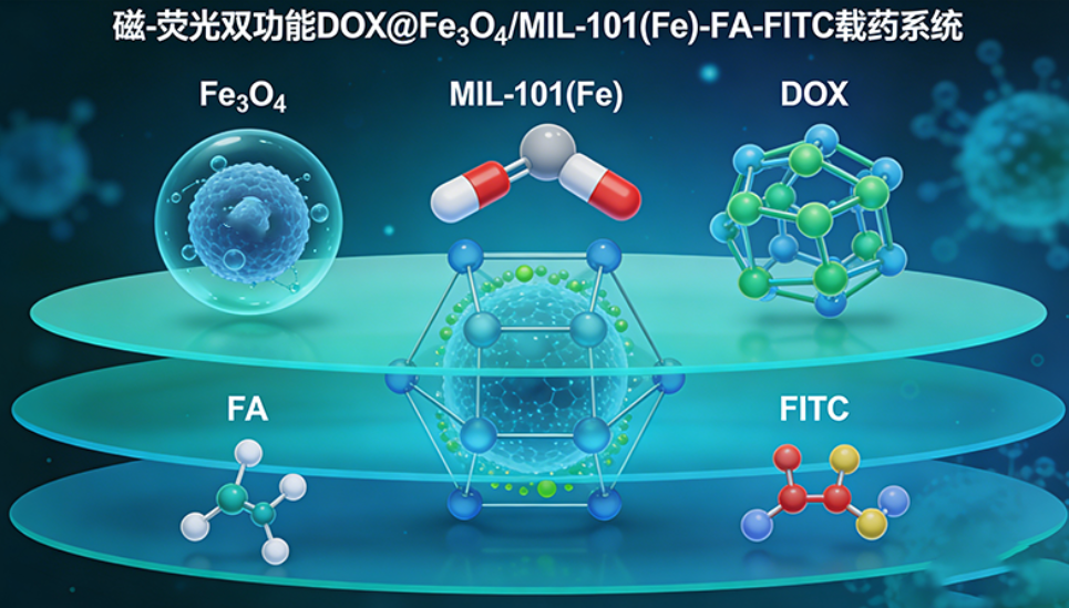 磁-荧光双功能DOX@Fe₃O₄/MIL-101(Fe)-FA-FITC载药系统定制